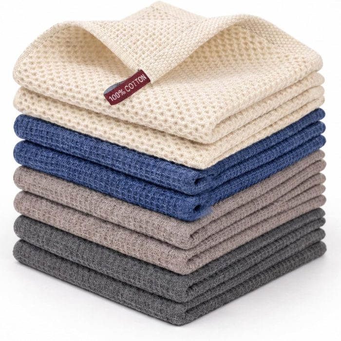 Waffle Kitchen Towel Set of 4, Super Absorbent Tea Towel & Dish Cloth