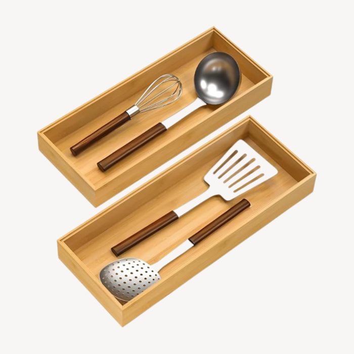 Bamboo Storage Box Wood Silverware Tray for Drawer 36 x 15 x 5cm